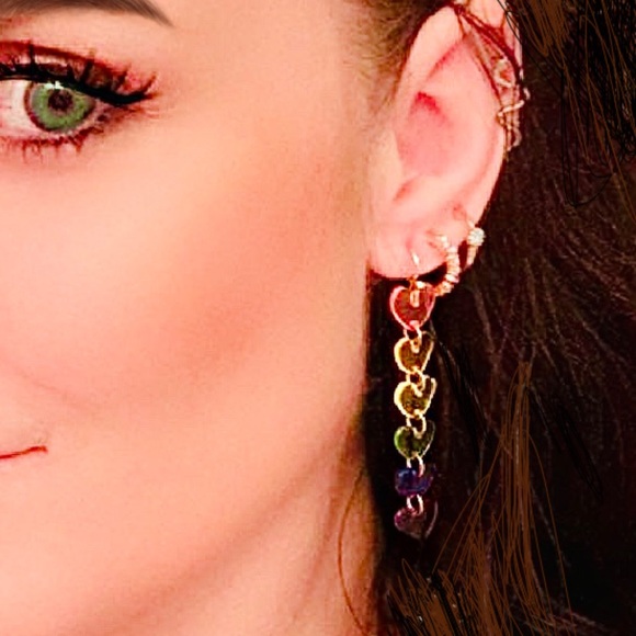 Handmade Jewelry - Handmade colorful Resin Rainbow Heart Drop Earrings